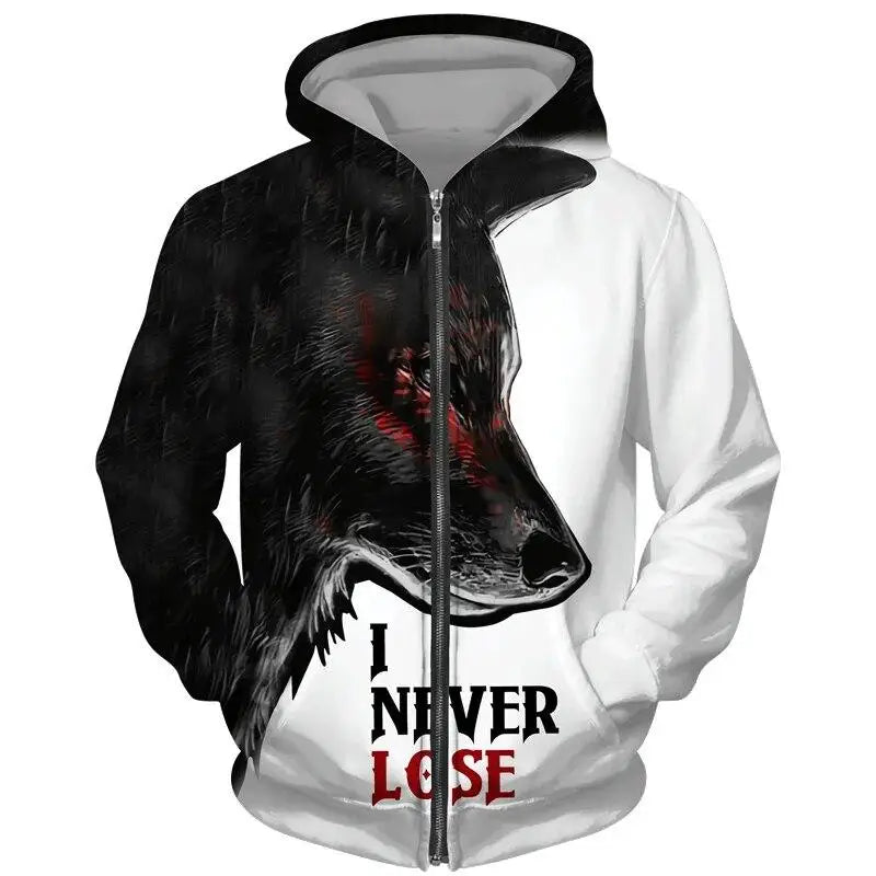 Wolf Pattern 3D Print Zipper Hoodies Men Women Hip Hop Hooded Sweatshirts Hoody Oversized Tracksuit Pullover Man Coat Clothing