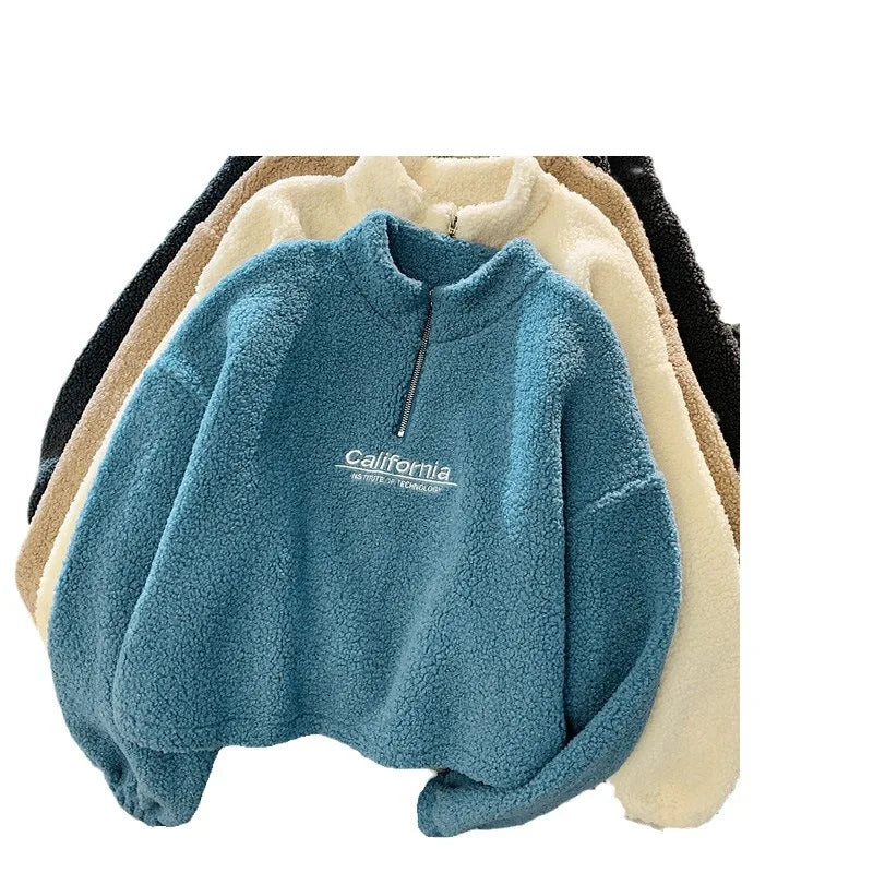Letter Sweatshirts Women Half High Collar Hoodies Long Sleeve Pullover Pockets Loose Autumn Sports Slight Strech Draw String