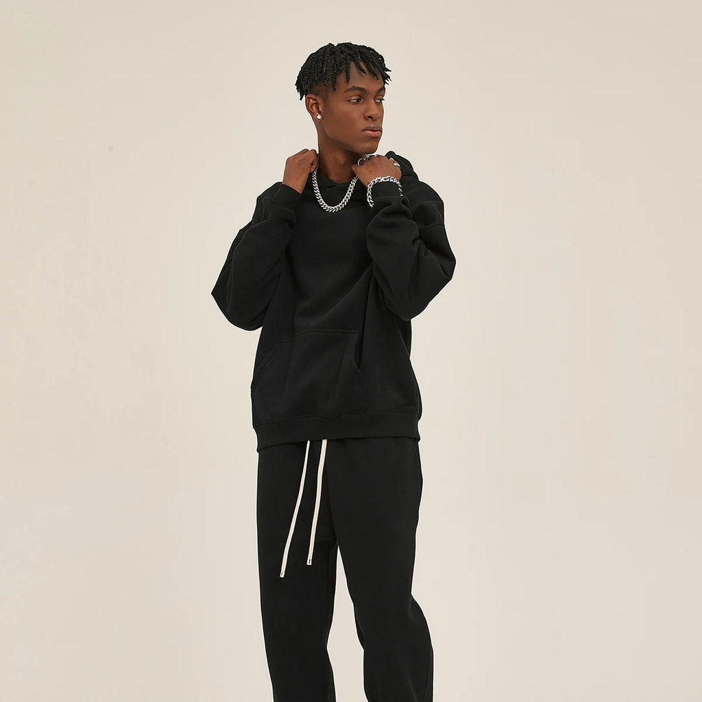 Cotton Baggy Fleece Hoodies for Men Solid Color Plush Pullovers Oversized Hooded Sweatshirt Autumn Winter Thick Clothes Unisex