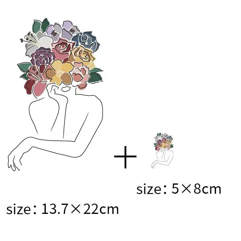 Abstract portraits and floral patterns heat transfer girls' clothing printed stickers Iron On hoodies and canvas bags DIY