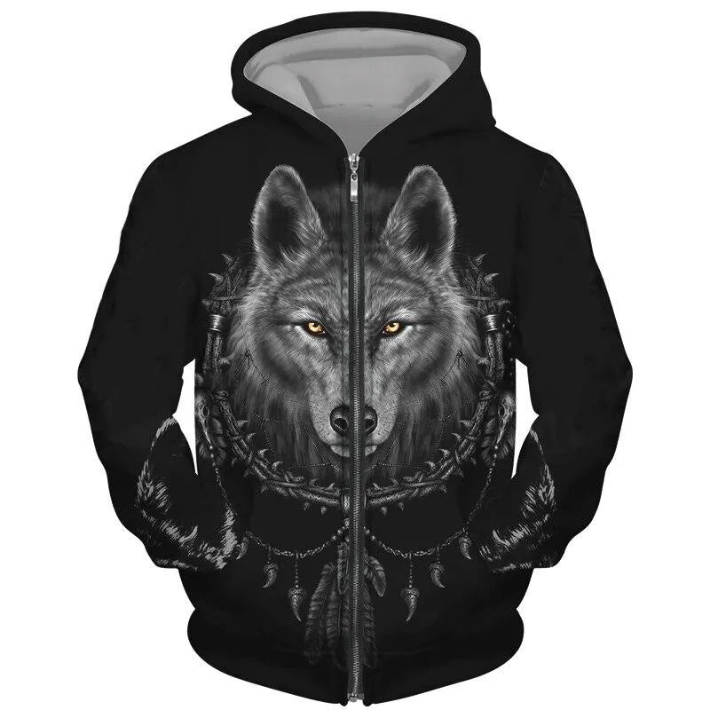 Wolf Pattern 3D Print Zipper Hoodies Men Women Hip Hop Hooded Sweatshirts Hoody Oversized Tracksuit Pullover Man Coat Clothing