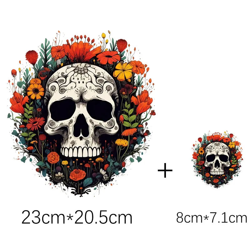 New Vintage Thermal DTF Stickers Punk Style Skulls Parches Ropa Diy Heat Transfer Cap Hoodies Clothes Sticker Custom Patch Vinyl