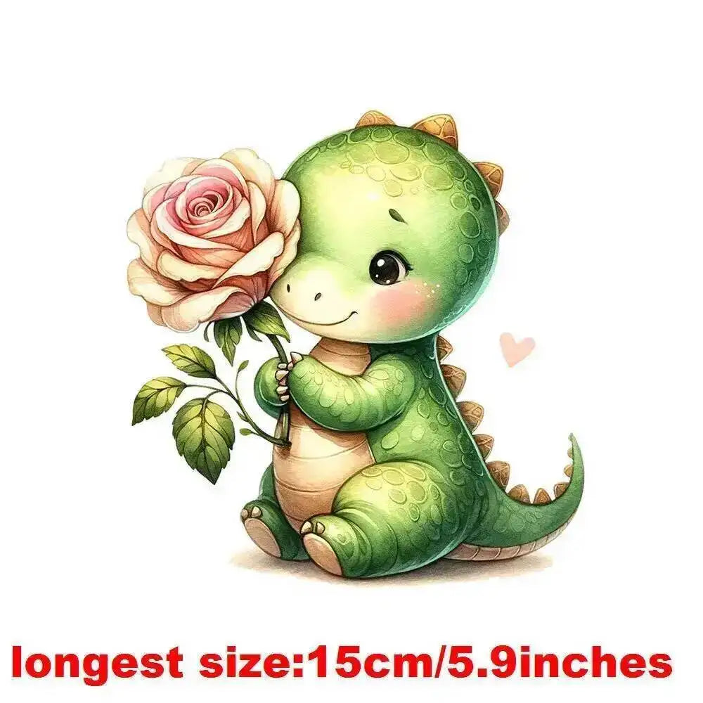 15cm Kids Kawaii Baby Dinosaur Dtf Transfers Ready To Press Patches For Clothing T-shirt Hoodies Heat Transfer Clothes Stickers