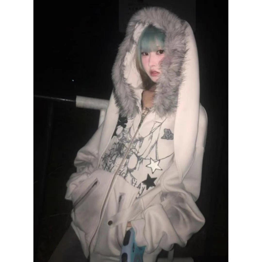 Grunge Zipper Sweatshirts Vintage Gothic Coats Harajuku Streetwear Y2k Jackets with Hooded Women Subculture Hoodies Cross Skull