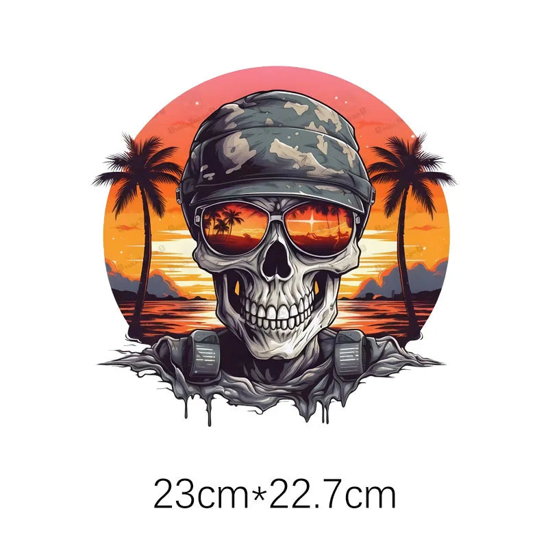 New Vintage Thermal DTF Stickers Punk Style Skulls Parches Ropa Diy Heat Transfer Cap Hoodies Clothes Sticker Custom Patch Vinyl