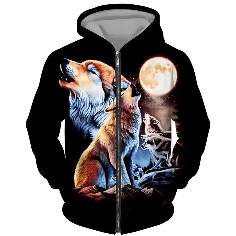 Wolf Pattern 3D Print Zipper Hoodies Men Women Hip Hop Hooded Sweatshirts Hoody Oversized Tracksuit Pullover Man Coat Clothing