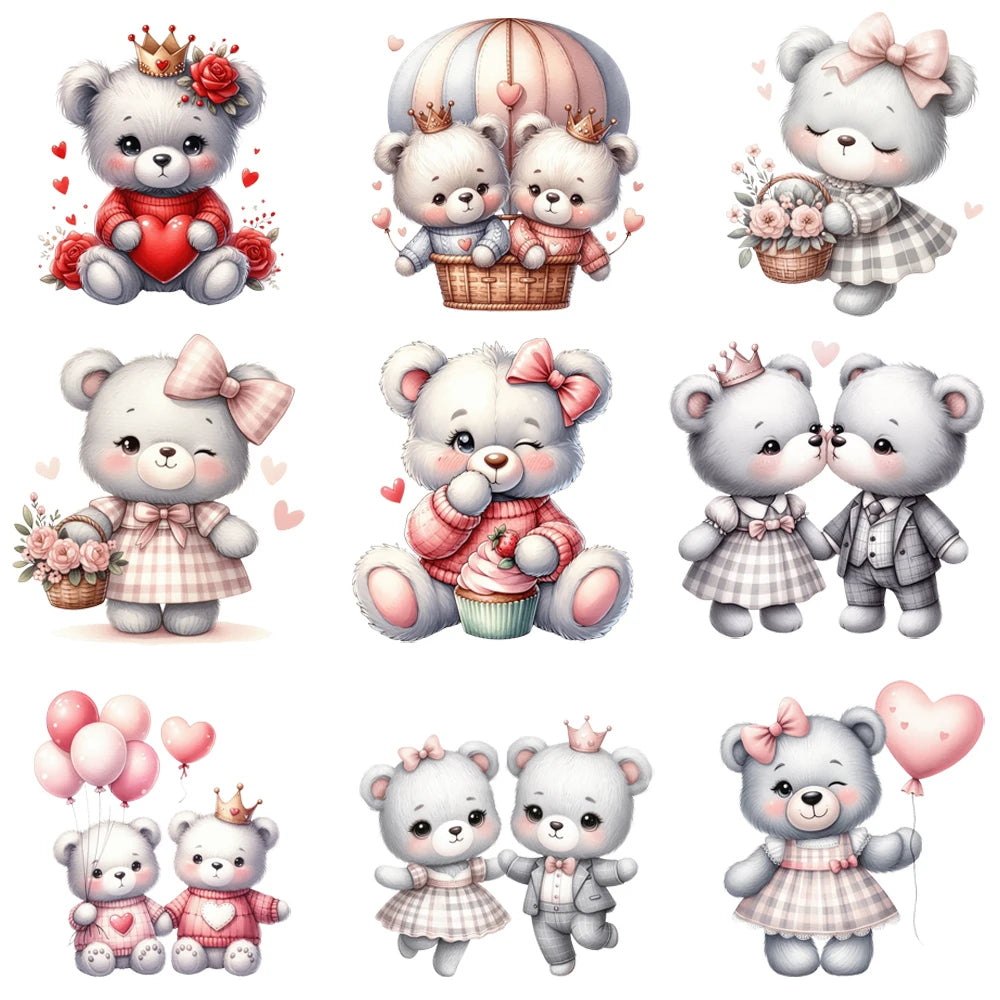 15cm Kids Cartoon Heart Love Bear Dtf Transfers Ready To Press Patches For Clothing T-shirt Hoodies Heat Transfer Stickers