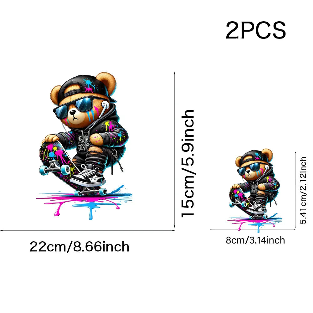 Cool Punk Bears Patches On Clothes Thermal Press Decal T-Shirt Parches Ropa Hoodies Heat Transfer DIY Clothes Stickers Iron On