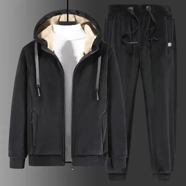 Men Sports Suits Tracksuit Sets Hoodies Casual Hooded Warm Sweatshirts+Pants Thicker Fleece New Jacket+Pants 2 Pieces Velvet Set