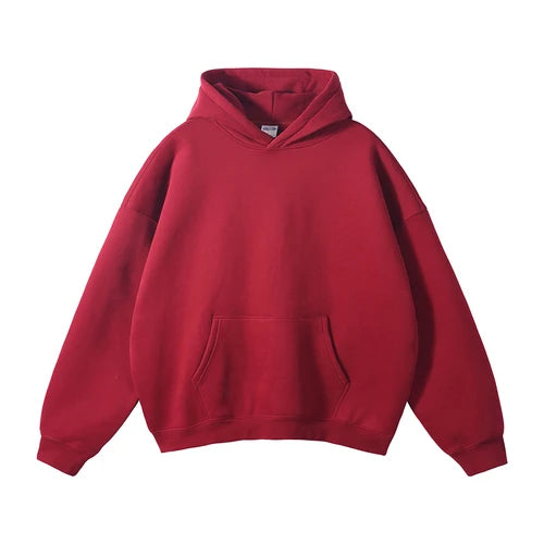 Cotton Baggy Fleece Hoodies for Men Solid Color Plush Pullovers Oversized Hooded Sweatshirt Autumn Winter Thick Clothes Unisex