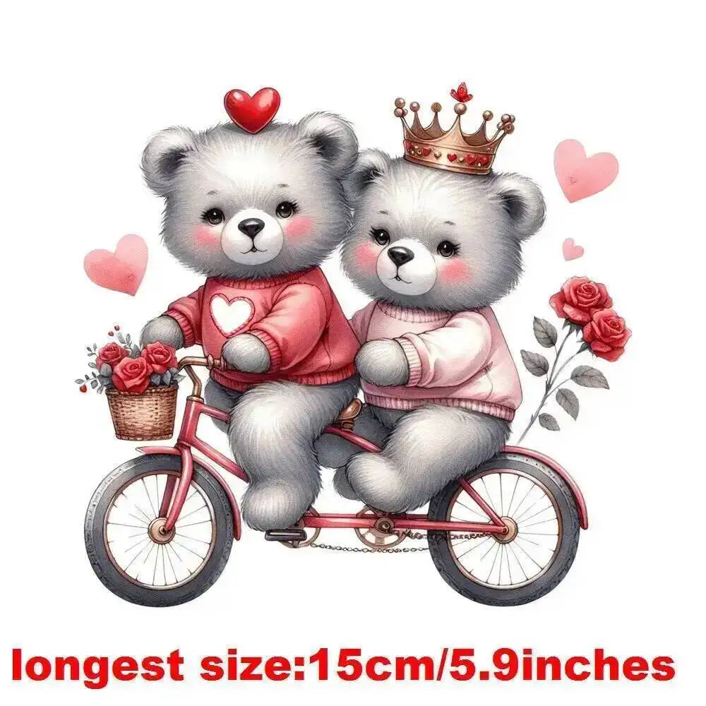 15cm Kids Cartoon Flower Love Bear Dtf Transfers Ready To Press Patches For Clothing T-shirt Hoodies Heat Transfer Stickers