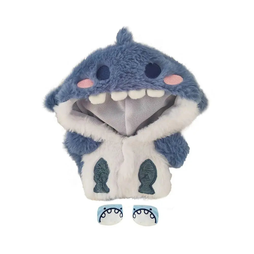 Cartoon Shark Coat Pink Blue Shark Plush Hoodies For 20cm Doll Clothes Lovely Animal Coat Outfit Cotton Stuffed Dolls Toys Gifts