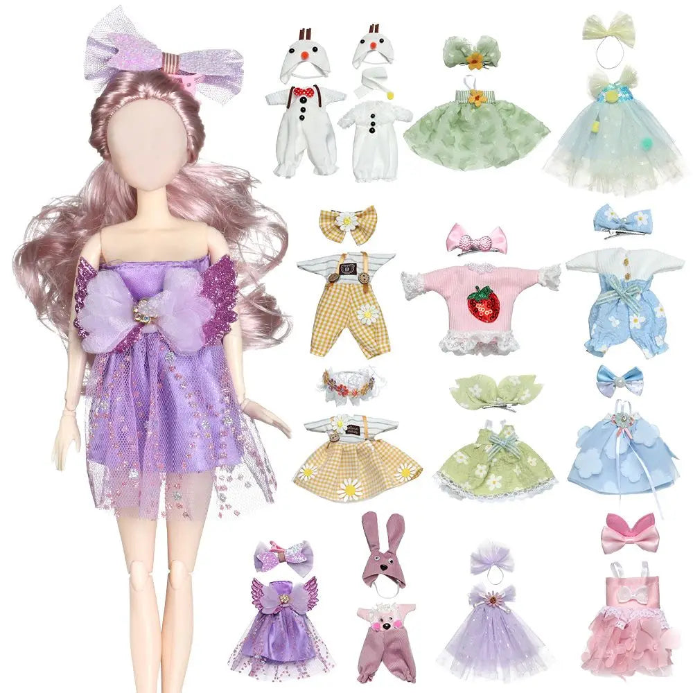 16CM Doll Clothes Suit Lace Princess Dress Headwear Cute Hoodies Skirt Overall Vest Hat OB11 Clothes Outfit 1/8BJD Accessories