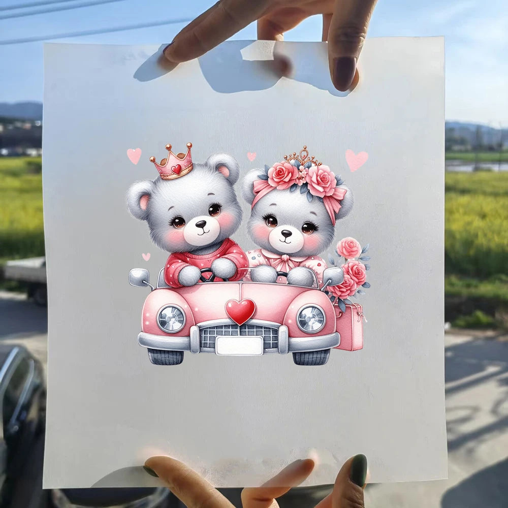 15cm Kids Cartoon Heart Love Bear Dtf Transfers Ready To Press Patches For Clothing T-shirt Hoodies Heat Transfer Stickers