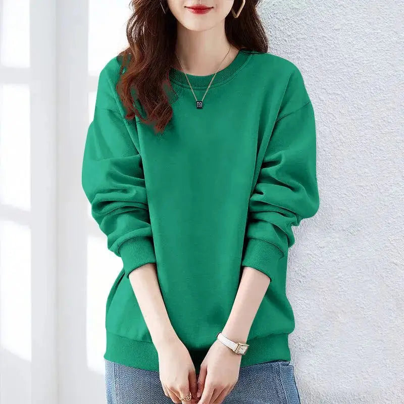 Spring Autumn Solid Simplicity Long Sleeve Harajuku Tops Loose Street Casual Hoodies Sweatshirts Fashion Trend Women Clothing