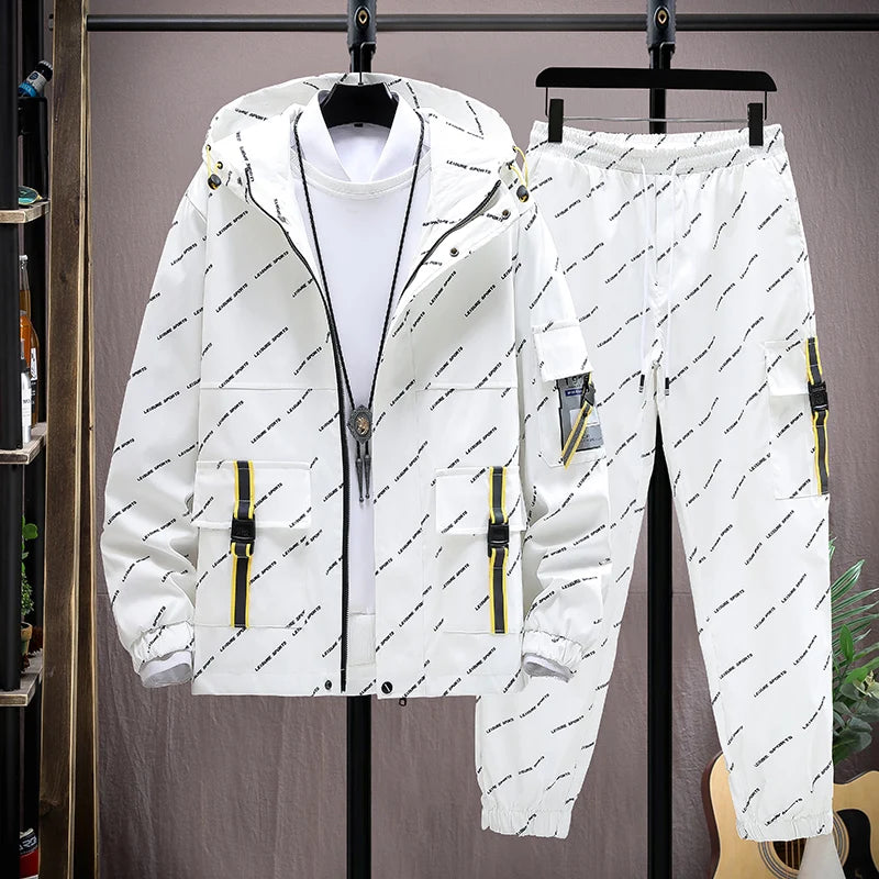 Men Tracksuit Casual Hoodies Sets 2025 Autumn New Male Jackets+Pants Two Piece Sets Hip Hop Streetwear Sports Suit Patchwork