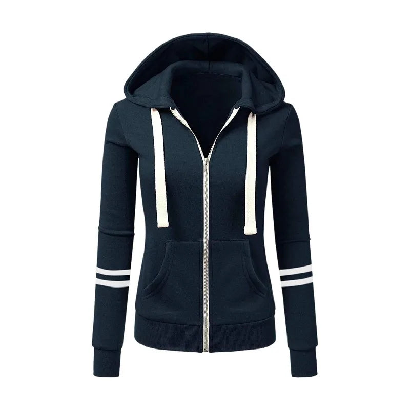 Women Sweatshirts Hooded Spliced Hoodies Cardigan Sweatshirt Outerwear Loose Slight Strech Patchwork Casual Pockets Autumn