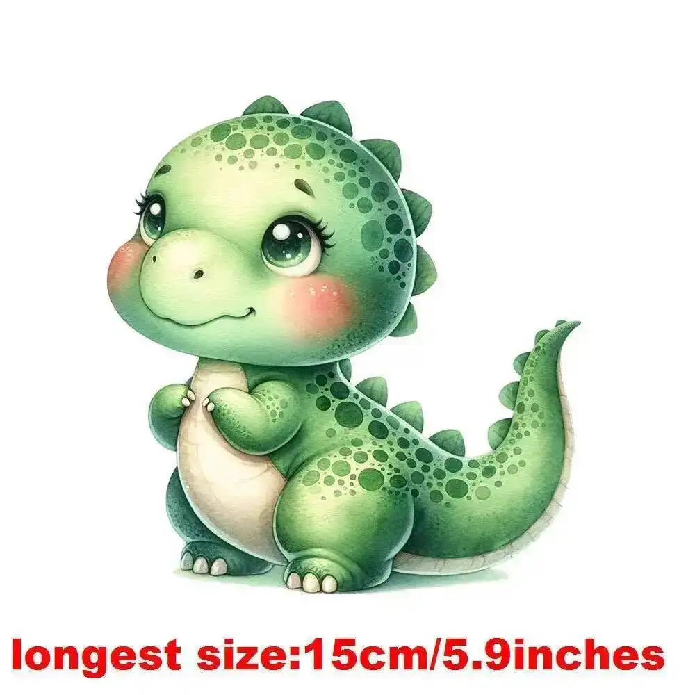 15cm Kids Kawaii Baby Dinosaur Dtf Transfers Ready To Press Patches For Clothing T-shirt Hoodies Heat Transfer Clothes Stickers