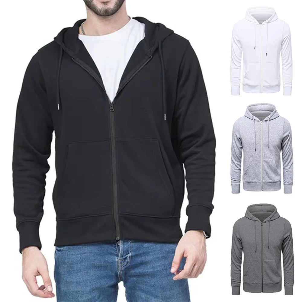 Trendy Hoodies Men Retro Harajuku Solid color High quality Jacket Streetwear Solid Zip Up Casual Loose Sweatshirt Clothes