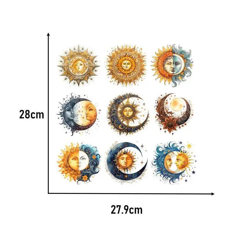 Heat Transfer on Clothes Iron On Patch for Hoodies, Sun and Moon, DTF Thermo Sticker Decals for Men and Women