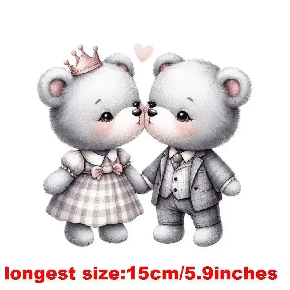 15cm Kids Cartoon Heart Love Bear Dtf Transfers Ready To Press Patches For Clothing T-shirt Hoodies Heat Transfer Stickers