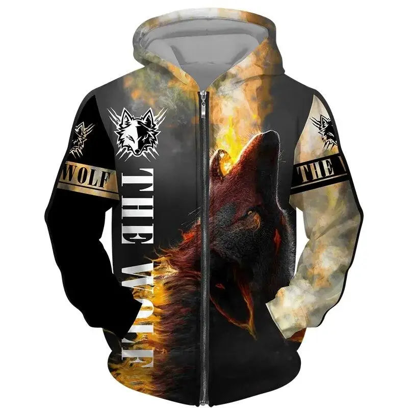 Wolf Pattern 3D Print Zipper Hoodies Men Women Hip Hop Hooded Sweatshirts Hoody Oversized Tracksuit Pullover Man Coat Clothing