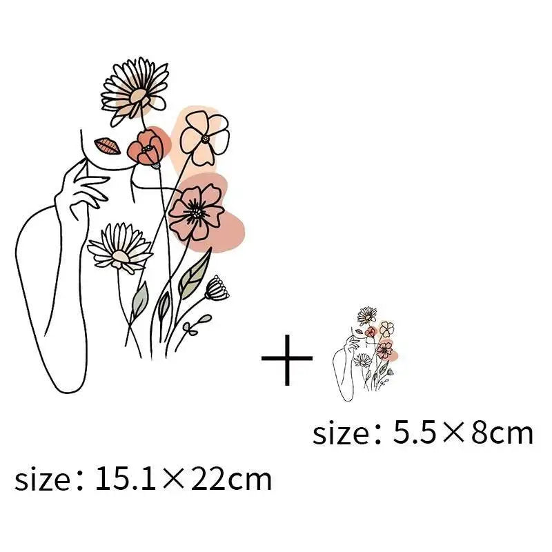 Abstract portraits and floral patterns heat transfer girls' clothing printed stickers Iron On hoodies and canvas bags DIY