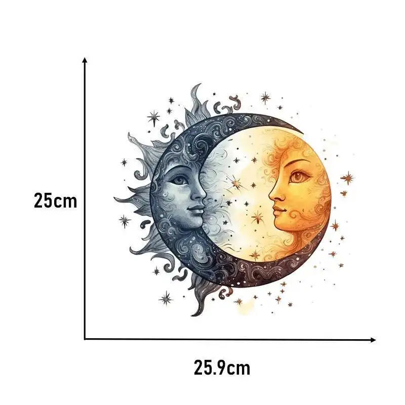Heat Transfer on Clothes Iron On Patch for Hoodies, Sun and Moon, DTF Thermo Sticker Decals for Men and Women