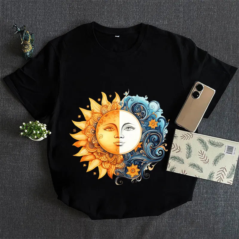 Heat Transfer on Clothes Iron On Patch for Hoodies, Sun and Moon, DTF Thermo Sticker Decals for Men and Women