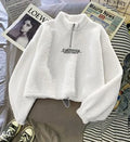 Letter Sweatshirts Women Half High Collar Hoodies Long Sleeve Pullover Pockets Loose Autumn Sports Slight Strech Draw String
