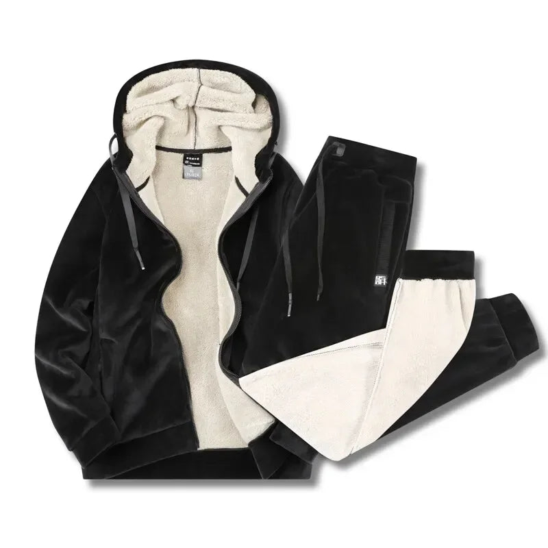 Men Sports Suits Tracksuit Sets Hoodies Casual Hooded Warm Sweatshirts+Pants Thicker Fleece New Jacket+Pants 2 Pieces Velvet Set