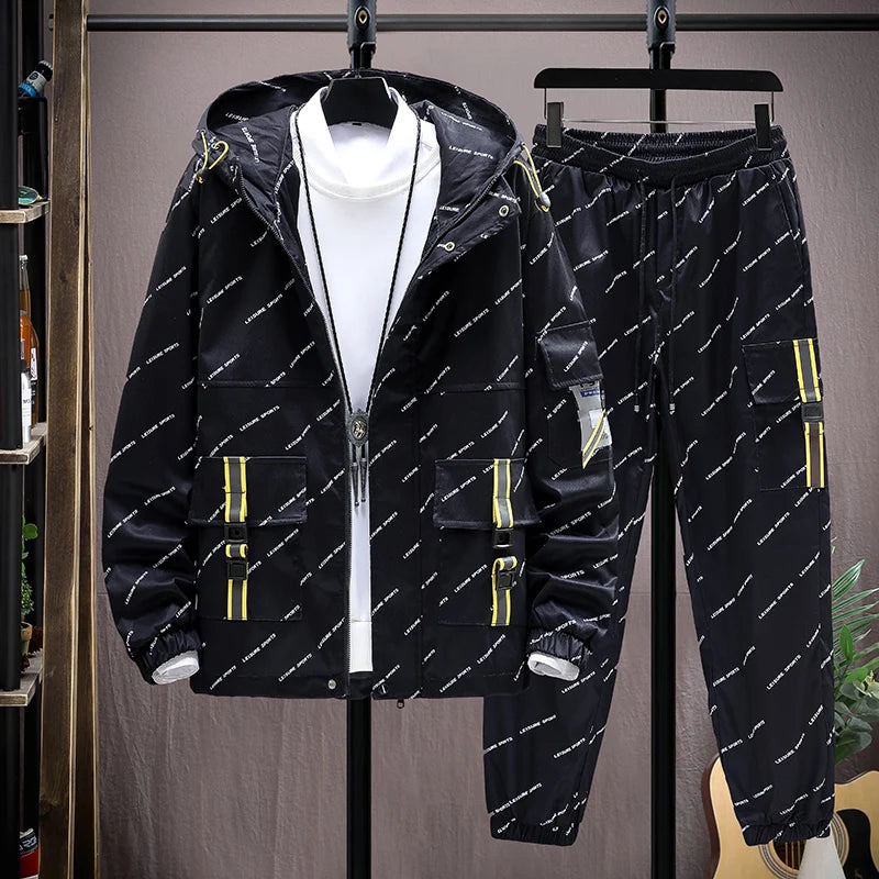 Men Tracksuit Casual Hoodies Sets 2025 Autumn New Male Jackets+Pants Two Piece Sets Hip Hop Streetwear Sports Suit Patchwork