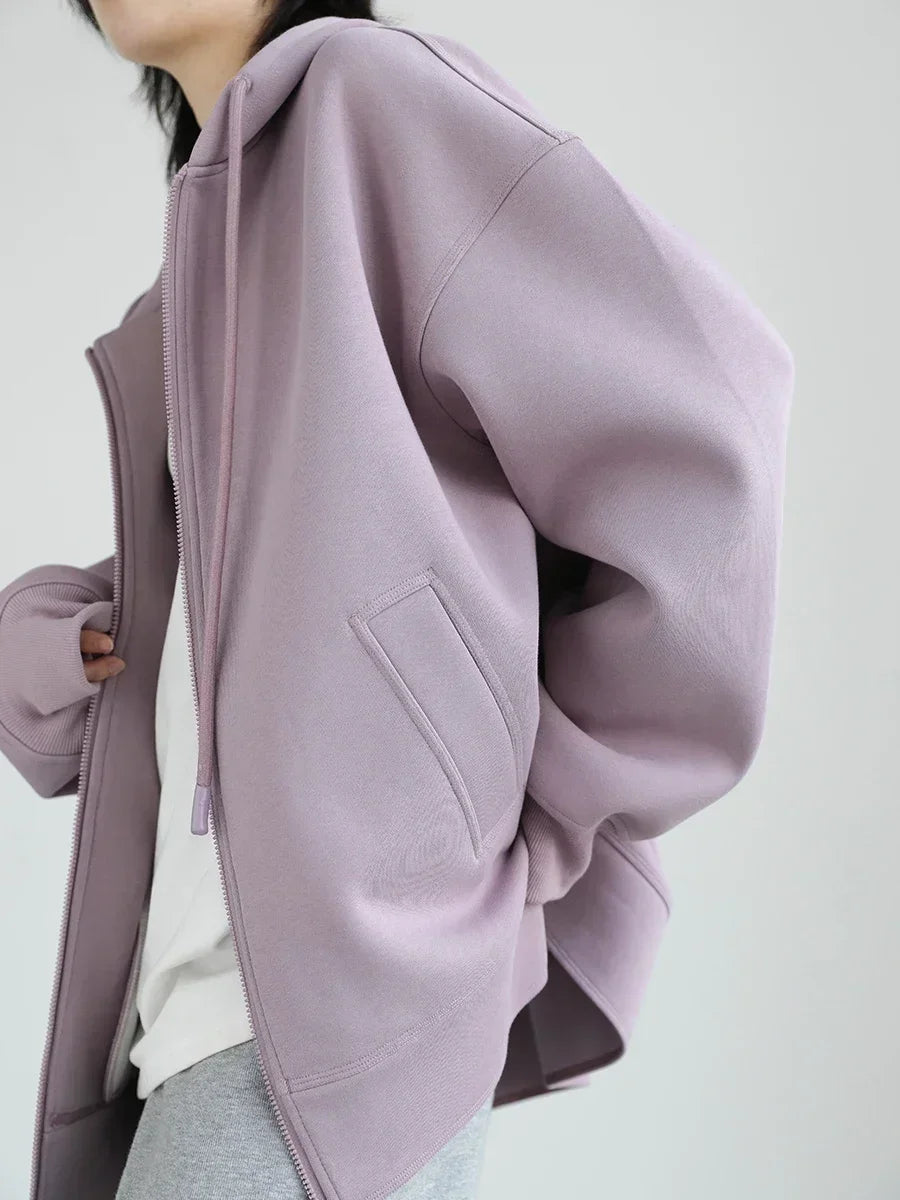 CHIC VEN Women Sweatshirts Hoodies Solid Loose Casual Hooded Female Tops Lady Coat Medium Length Overcoat Spring Autumn 2025