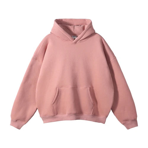 Cotton Baggy Fleece Hoodies for Men Solid Color Plush Pullovers Oversized Hooded Sweatshirt Autumn Winter Thick Clothes Unisex
