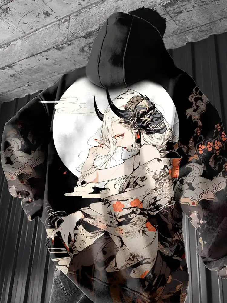 Anime girl back pattern Sweatshirt Casual Long Sleeve Hooded Pullover 3D Printing Top Fashion Oversized Men's Hoodies