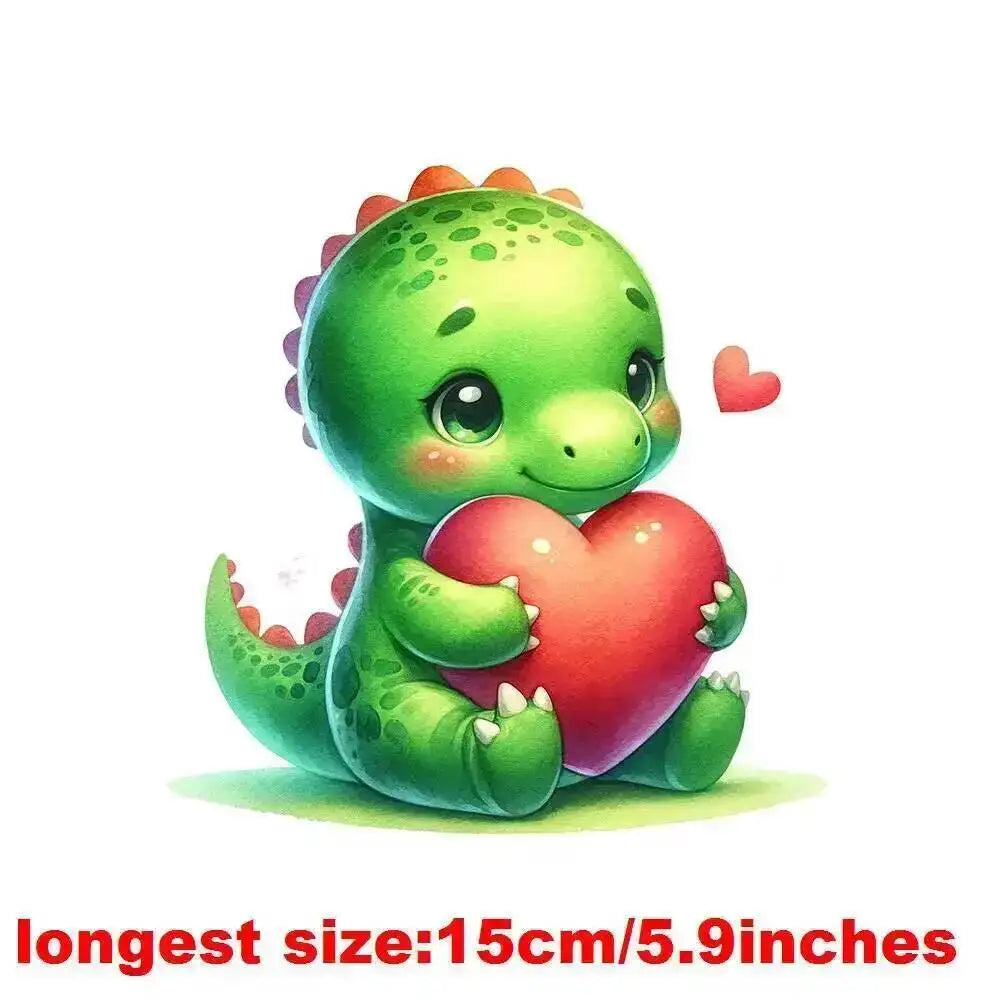 15cm Kids Kawaii Baby Dinosaur Dtf Transfers Ready To Press Patches For Clothing T-shirt Hoodies Heat Transfer Clothes Stickers