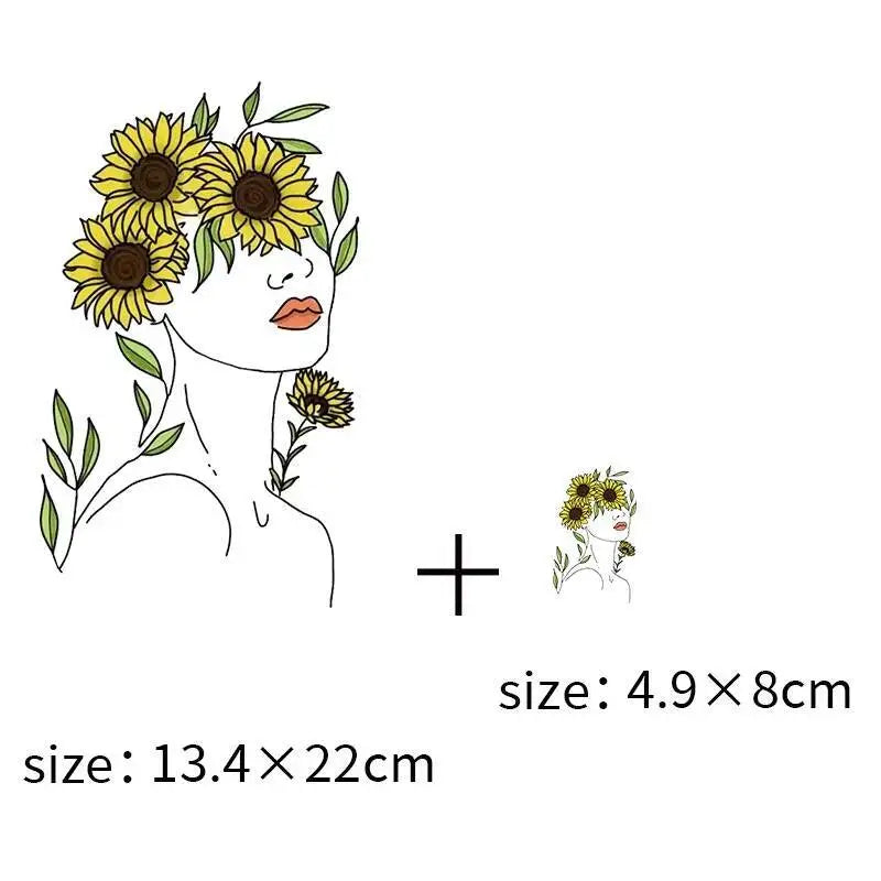 Abstract portraits and floral patterns heat transfer girls' clothing printed stickers Iron On hoodies and canvas bags DIY