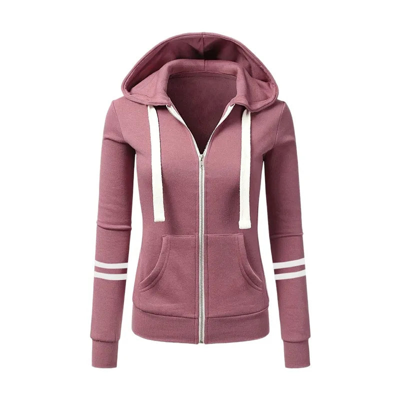Women Sweatshirts Hooded Spliced Hoodies Cardigan Sweatshirt Outerwear Loose Slight Strech Patchwork Casual Pockets Autumn