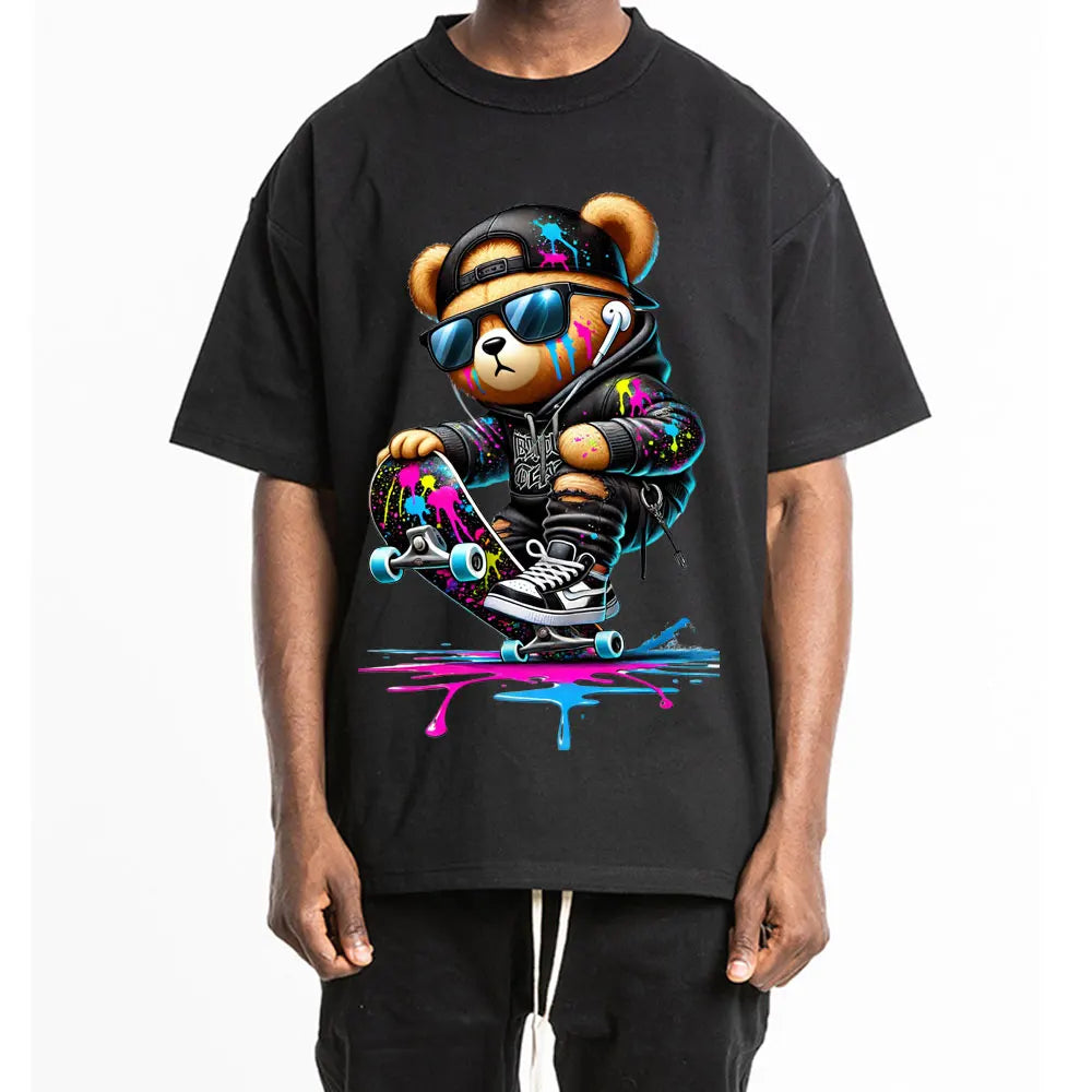 Cool Punk Bears Patches On Clothes Thermal Press Decal T-Shirt Parches Ropa Hoodies Heat Transfer DIY Clothes Stickers Iron On