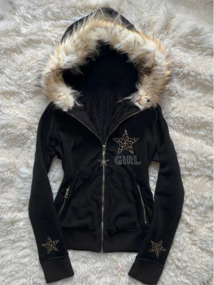 Grunge Zipper Sweatshirts Vintage Gothic Coats Harajuku Streetwear Y2k Jackets with Hooded Women Subculture Hoodies Cross Skull