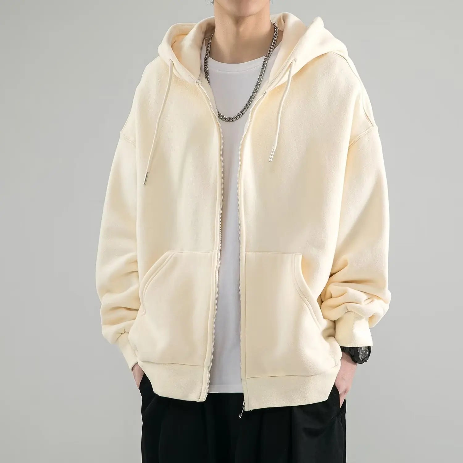 Men Hoodies Cardigan Solid Sweatshirts Hooded Sweatshirt Zipper Long Sleeve Pockets Spliced Loose Fit Sports Spring 2025