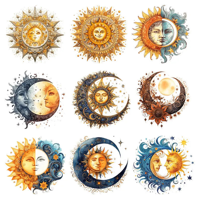 Heat Transfer on Clothes Iron On Patch for Hoodies, Sun and Moon, DTF Thermo Sticker Decals for Men and Women