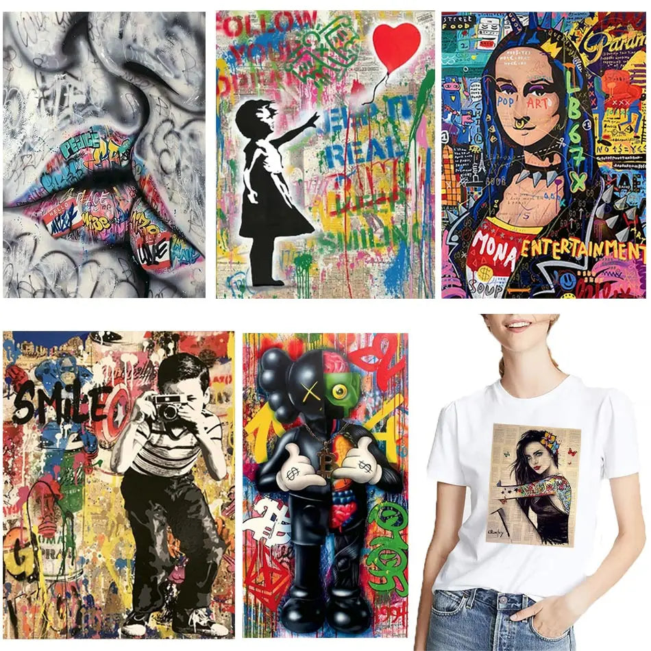 Funny Graffiti Iron On Transfer For Clothing DIY Retro Heat Sticker On T-shirt Hoodies Exquisite Pictures Patches On Clothes
