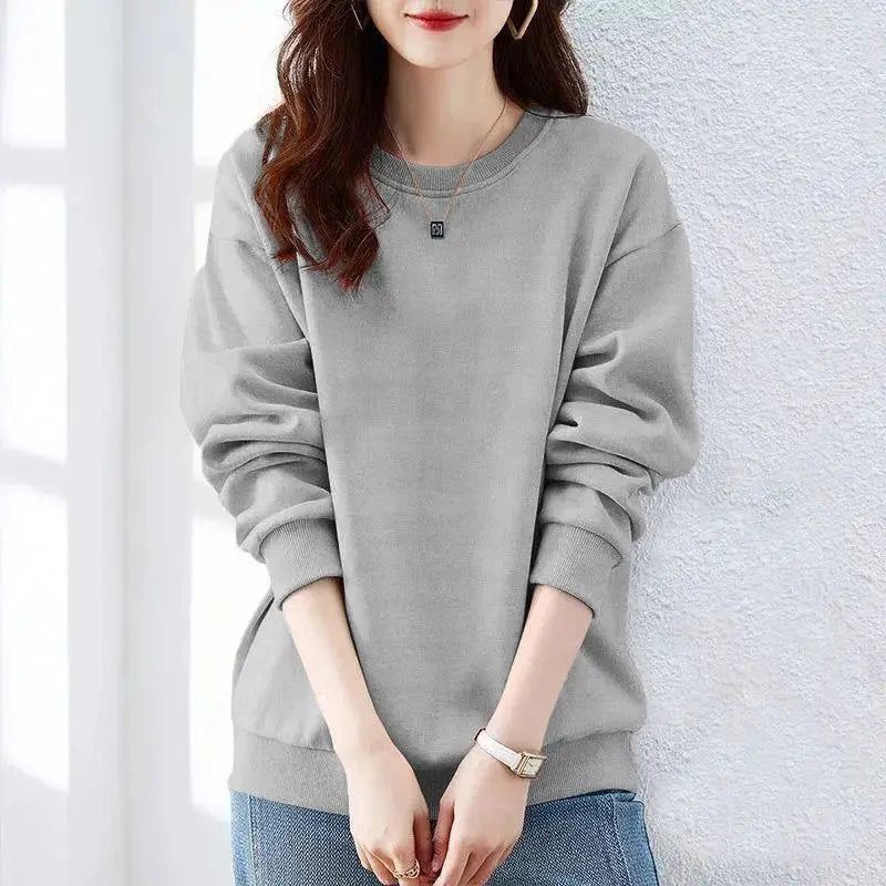 Spring Autumn Solid Simplicity Long Sleeve Harajuku Tops Loose Street Casual Hoodies Sweatshirts Fashion Trend Women Clothing