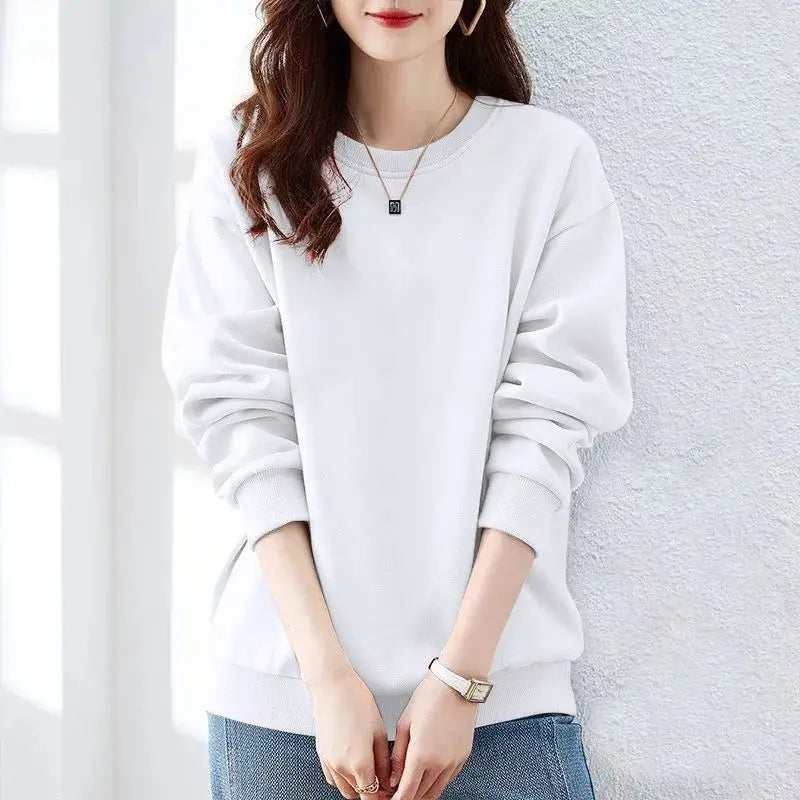 Spring Autumn Solid Simplicity Long Sleeve Harajuku Tops Loose Street Casual Hoodies Sweatshirts Fashion Trend Women Clothing