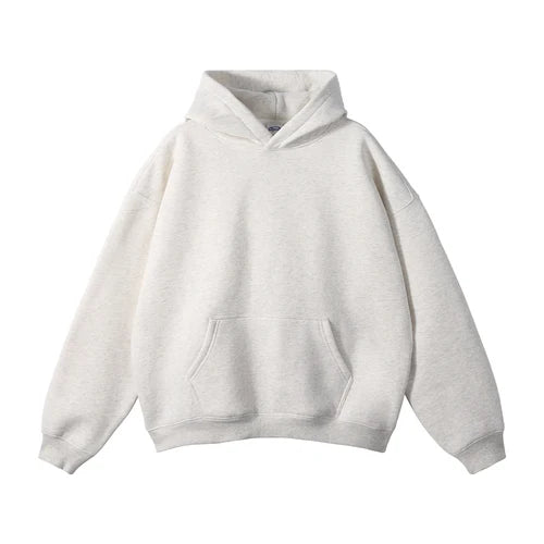 Cotton Baggy Fleece Hoodies for Men Solid Color Plush Pullovers Oversized Hooded Sweatshirt Autumn Winter Thick Clothes Unisex