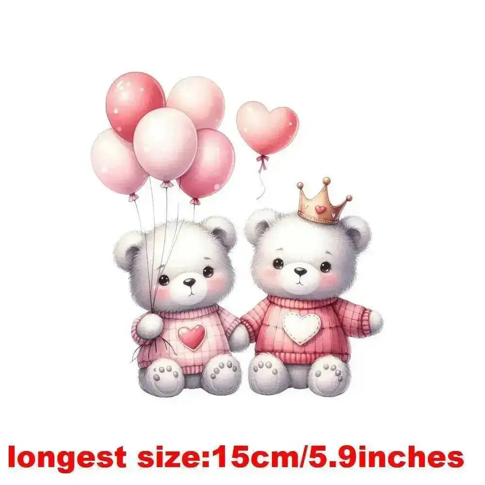 15cm Kids Cartoon Heart Love Bear Dtf Transfers Ready To Press Patches For Clothing T-shirt Hoodies Heat Transfer Stickers