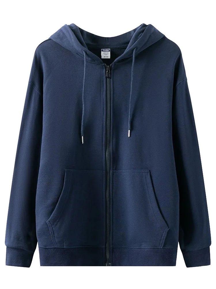 Women Sweatshirts Zip Up Hoodies White Hooded Zip-up Jackets Autumn Cotton Solid Sweatshirt With Zipper Oversized Hoodies Women