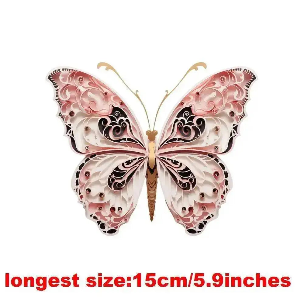 15cm Kids Cartoon Hollow Out Butterfly Dtf Transfers Ready To Press Patches For Clothing T-shirt Hoodies Heat Transfer Stickers