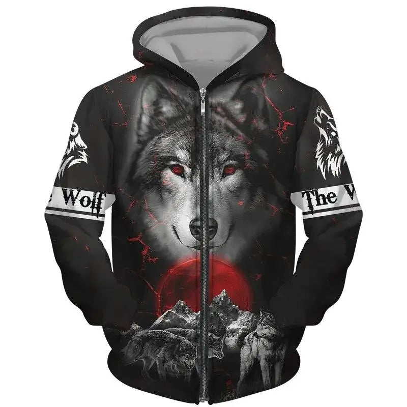 Wolf Pattern 3D Print Zipper Hoodies Men Women Hip Hop Hooded Sweatshirts Hoody Oversized Tracksuit Pullover Man Coat Clothing